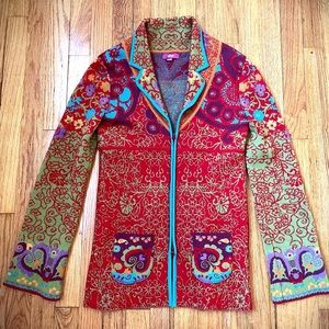 IVKO Anthropologie Merino Wool Intarsia Colorful SWEATER/Cardigan/Jacket Sz S/36